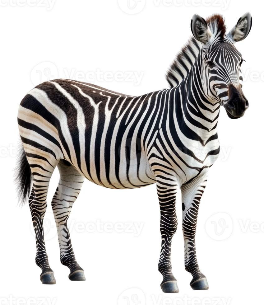 Zebra standing on green grass in a natural habitat, cut out - stock . png