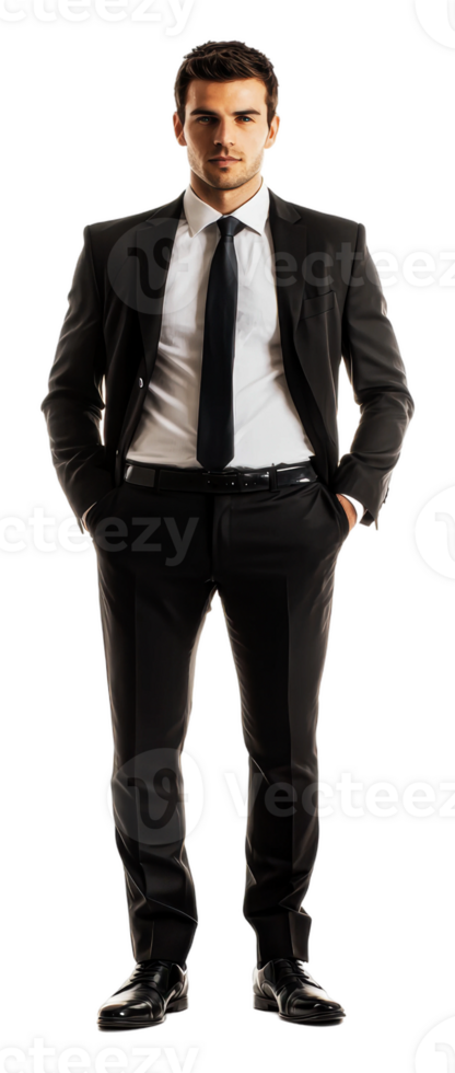 Smartly dressed young man posing in formal attire, cut out - stock . png
