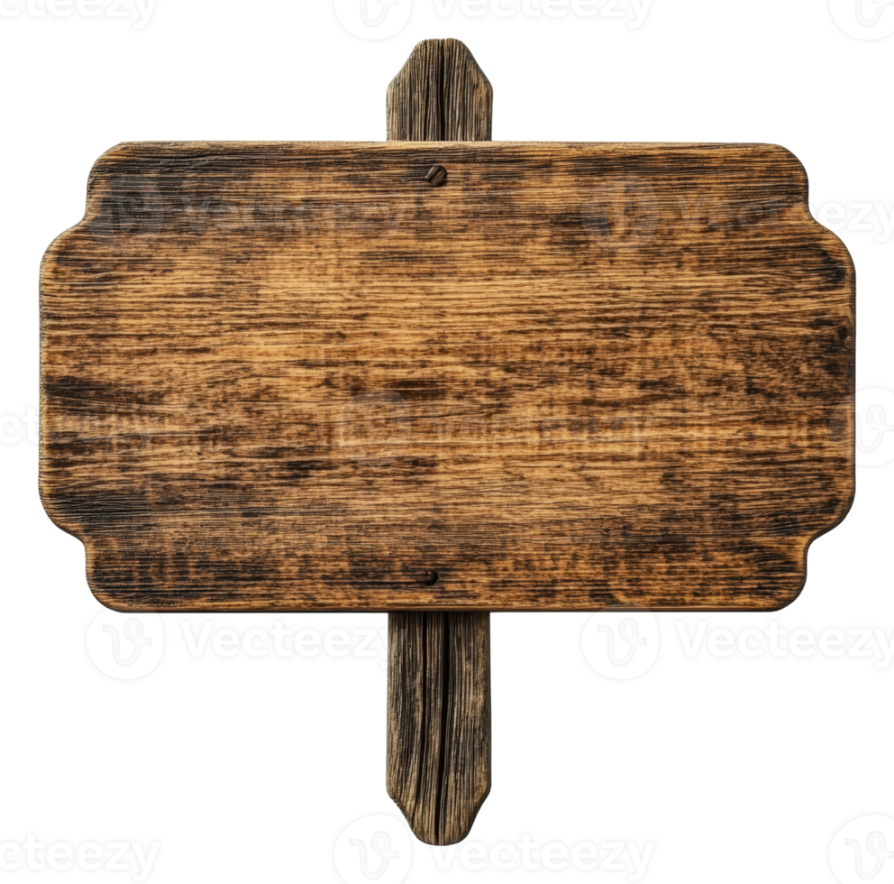 Rustic wooden sign with a textured surface, cut out - stock . png