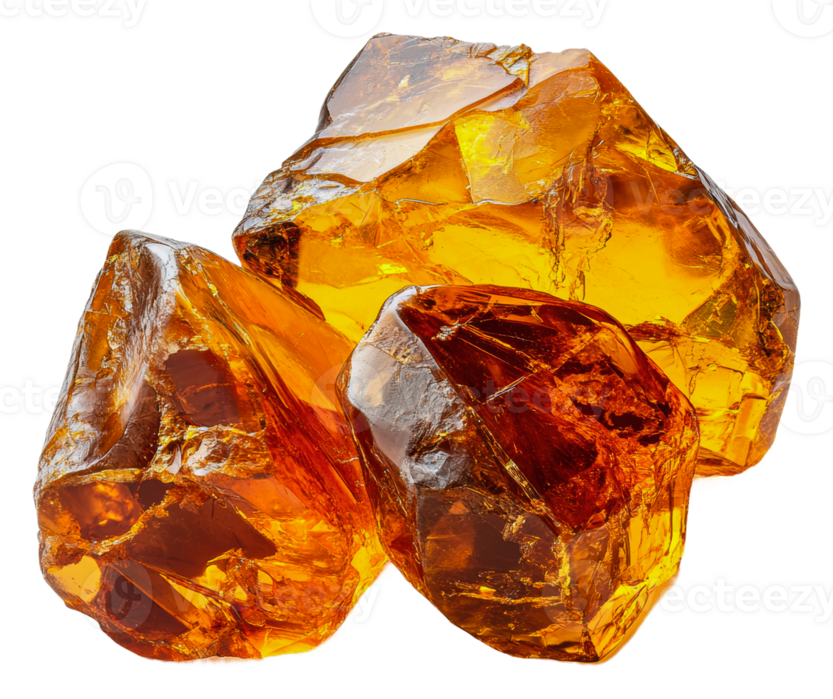 Beautiful amber gemstones on a white background, cut out - stock . png