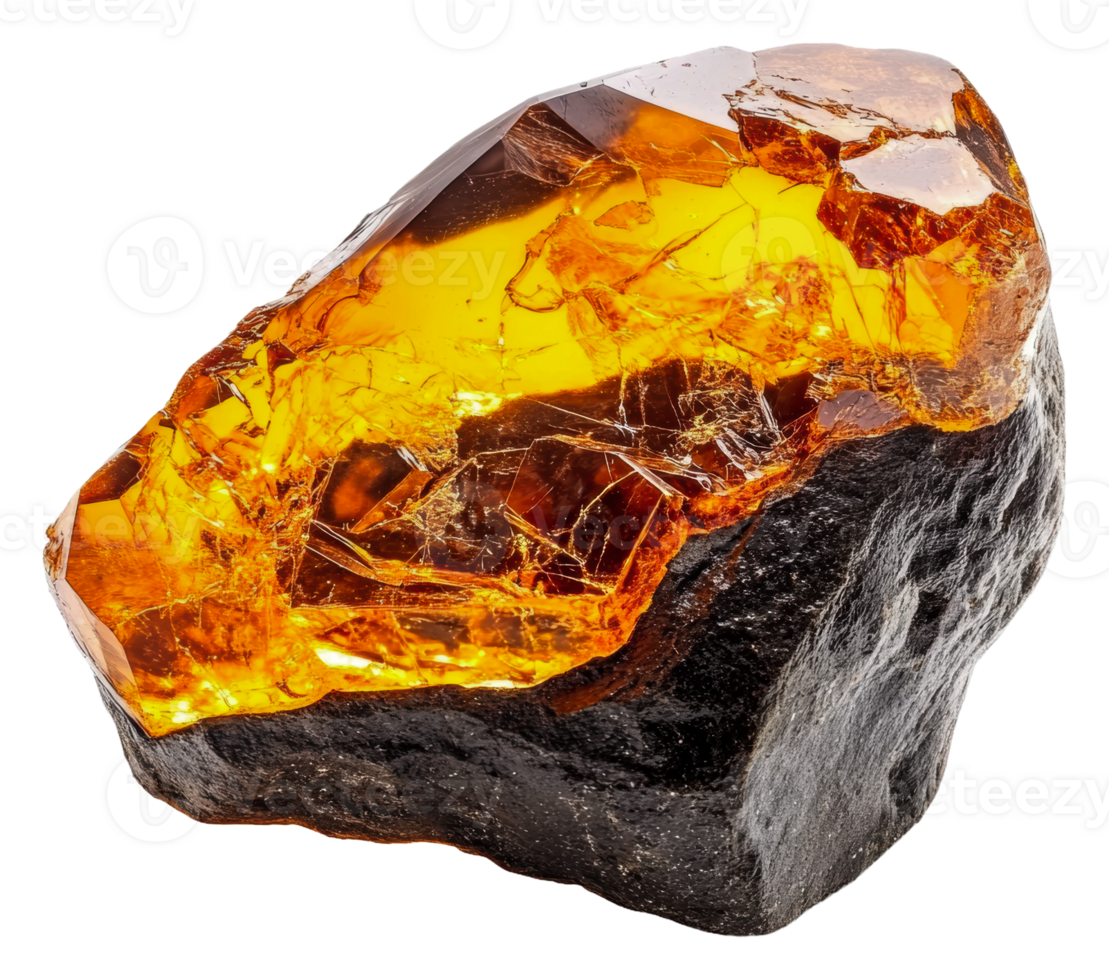 Amber gem on dark matrix background, cut out - stock . png