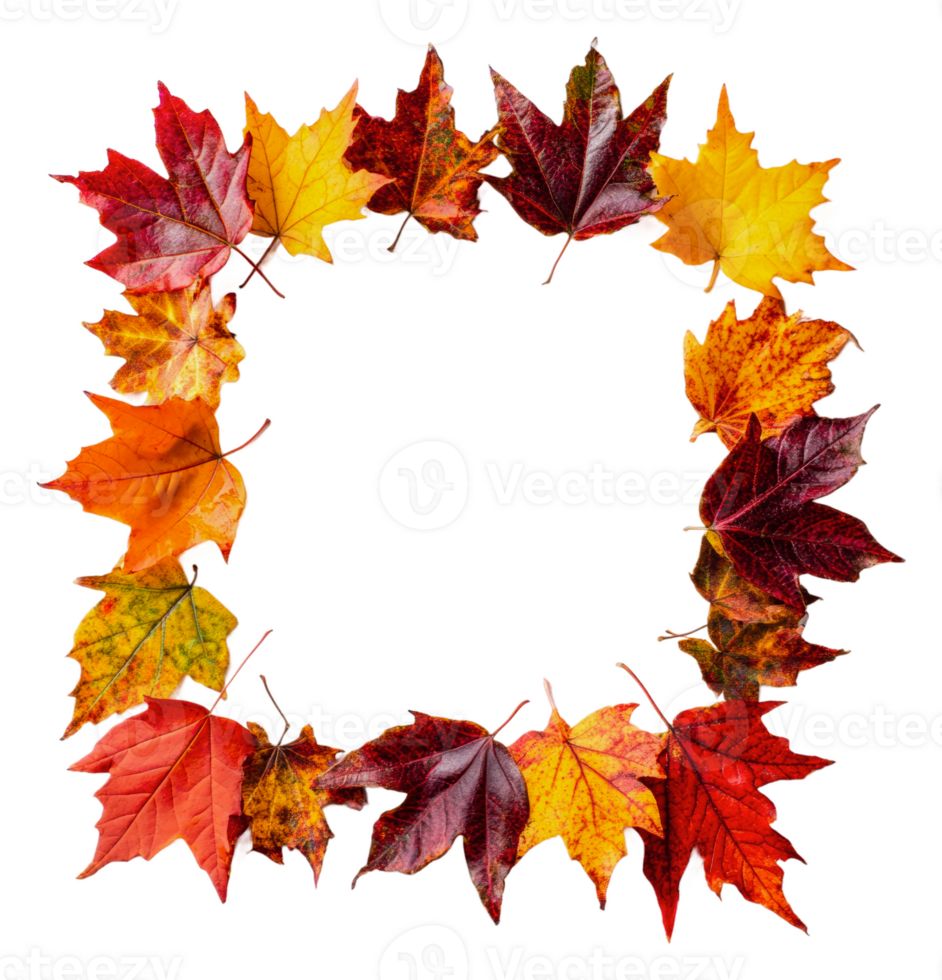 Colorful autumn leaves in decor pattern, cut out - stock . png