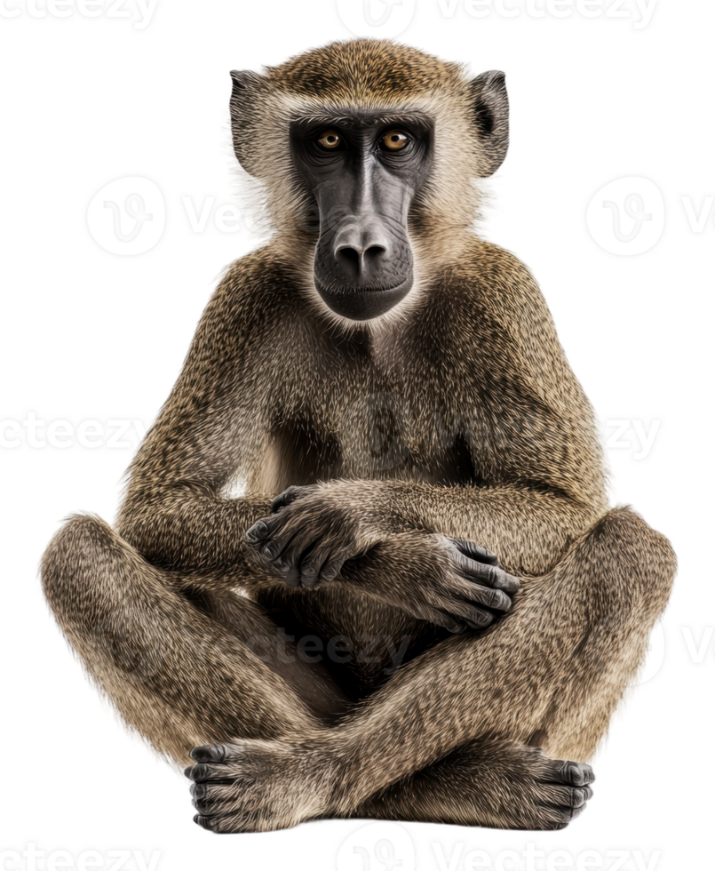 Baboon seated against a white backdrop, cut out - stock . png