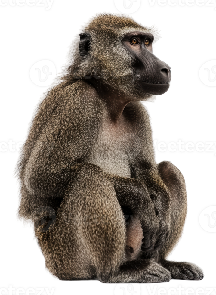 Bipedal monkey sitting quietly in profile view, cut out - stock . png