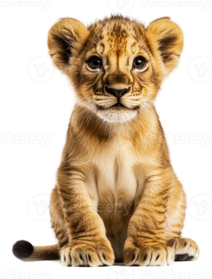 Calm lion cub on white background, cut out - stock . png