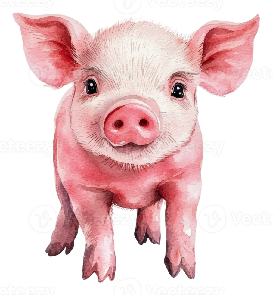 Spring piglet running in green field, cut out - stock . png