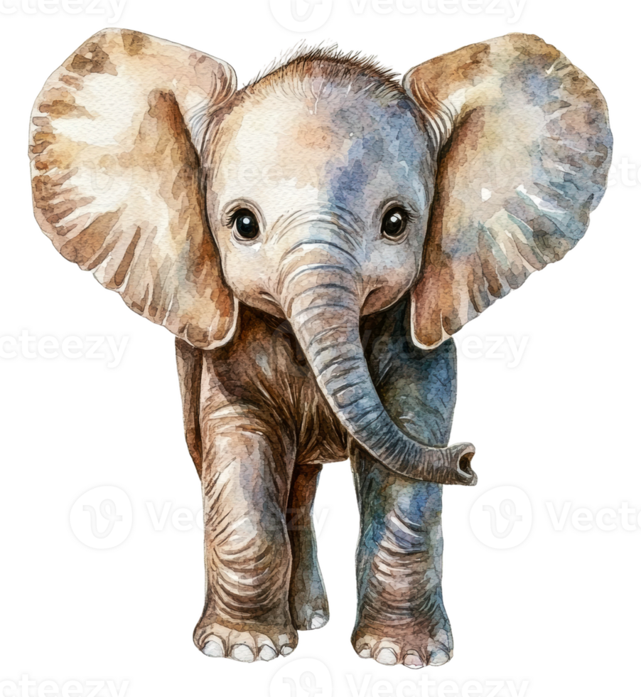 Playful baby elephant on white background, cut out - stock . png