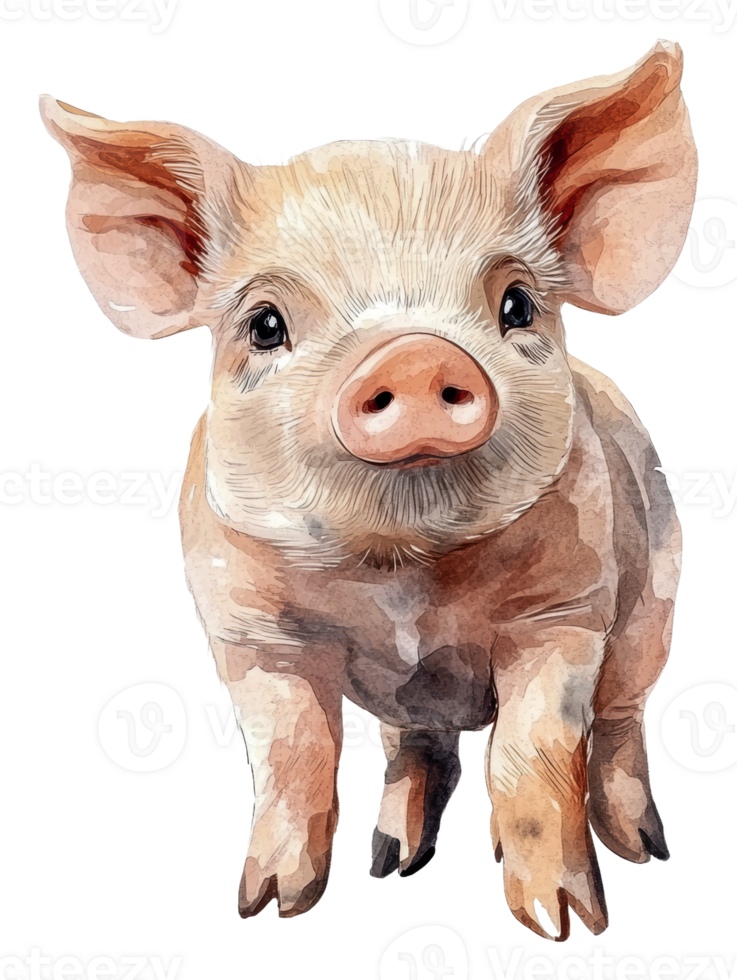 Happy piglet running in a sunny meadow, cut out - stock . png
