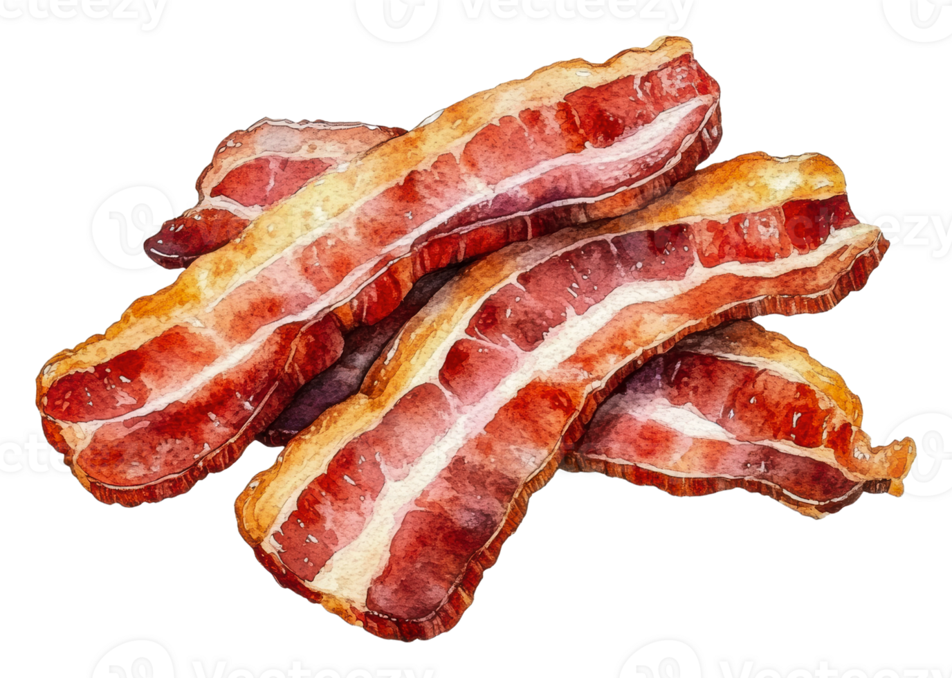 Perfectly cooked crispy bacon strips, cut out - stock . png
