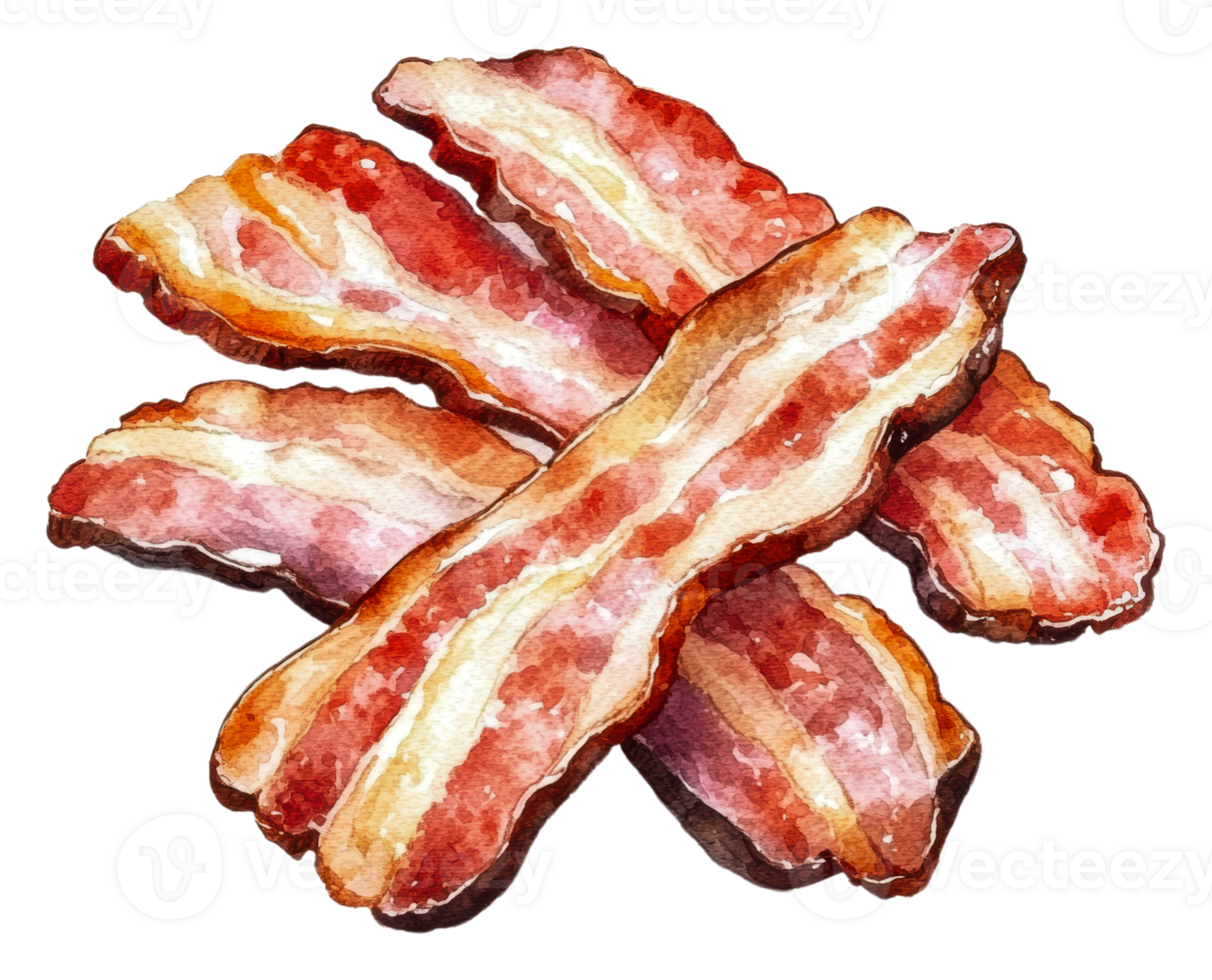 Stacked crispy bacon strips in detail, cut out - stock . png