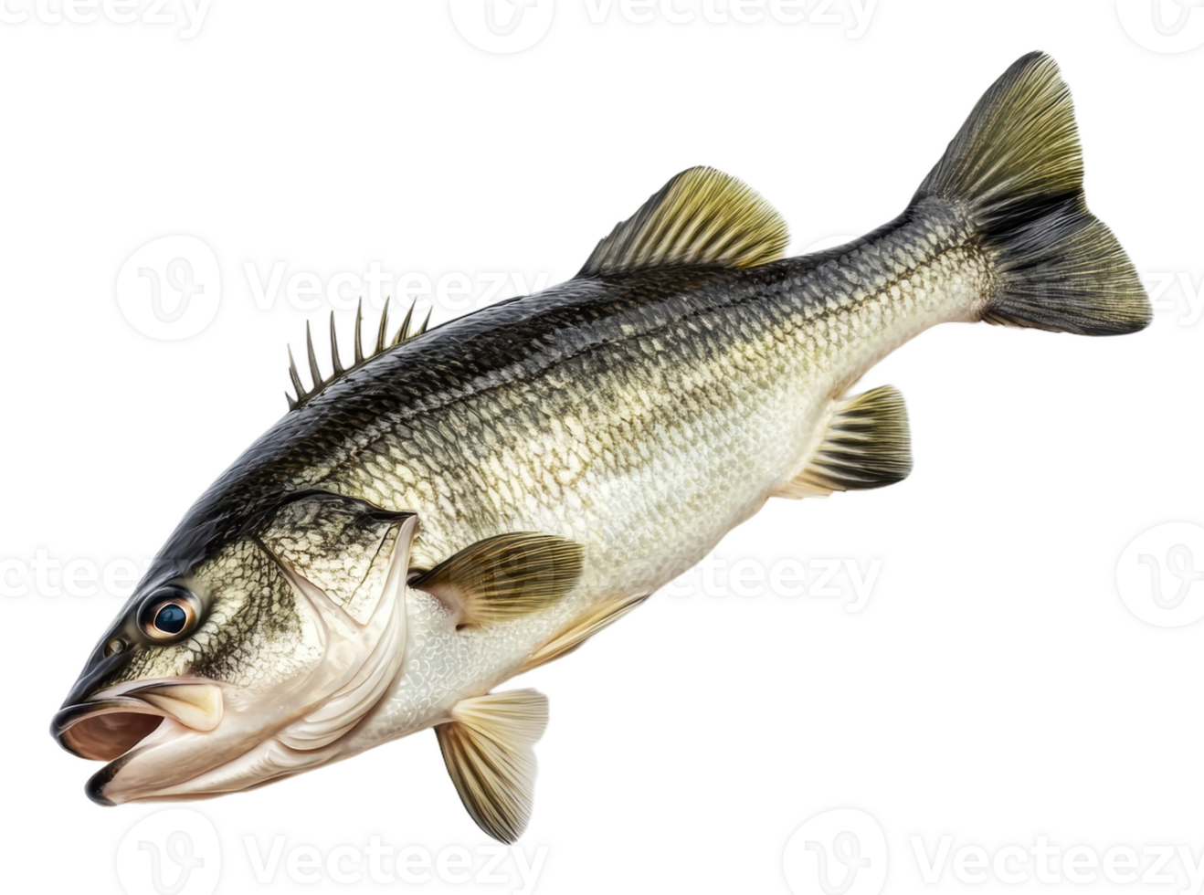 Bass swimming in sunny freshwater, cut out - stock . png