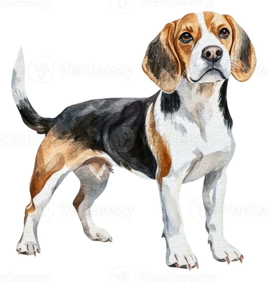 Playful beagle dog stands confidently in a garden, cut out - stock . png