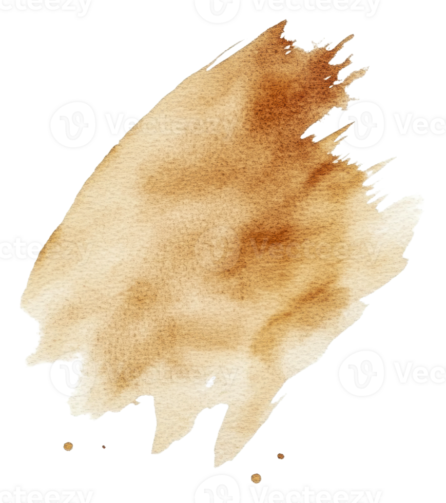 Warm brown watercolor splash on white background, cut out - stock . png