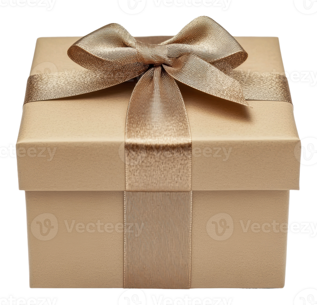 Elegant gift box with ribbon on a white background, cut out - stock . png