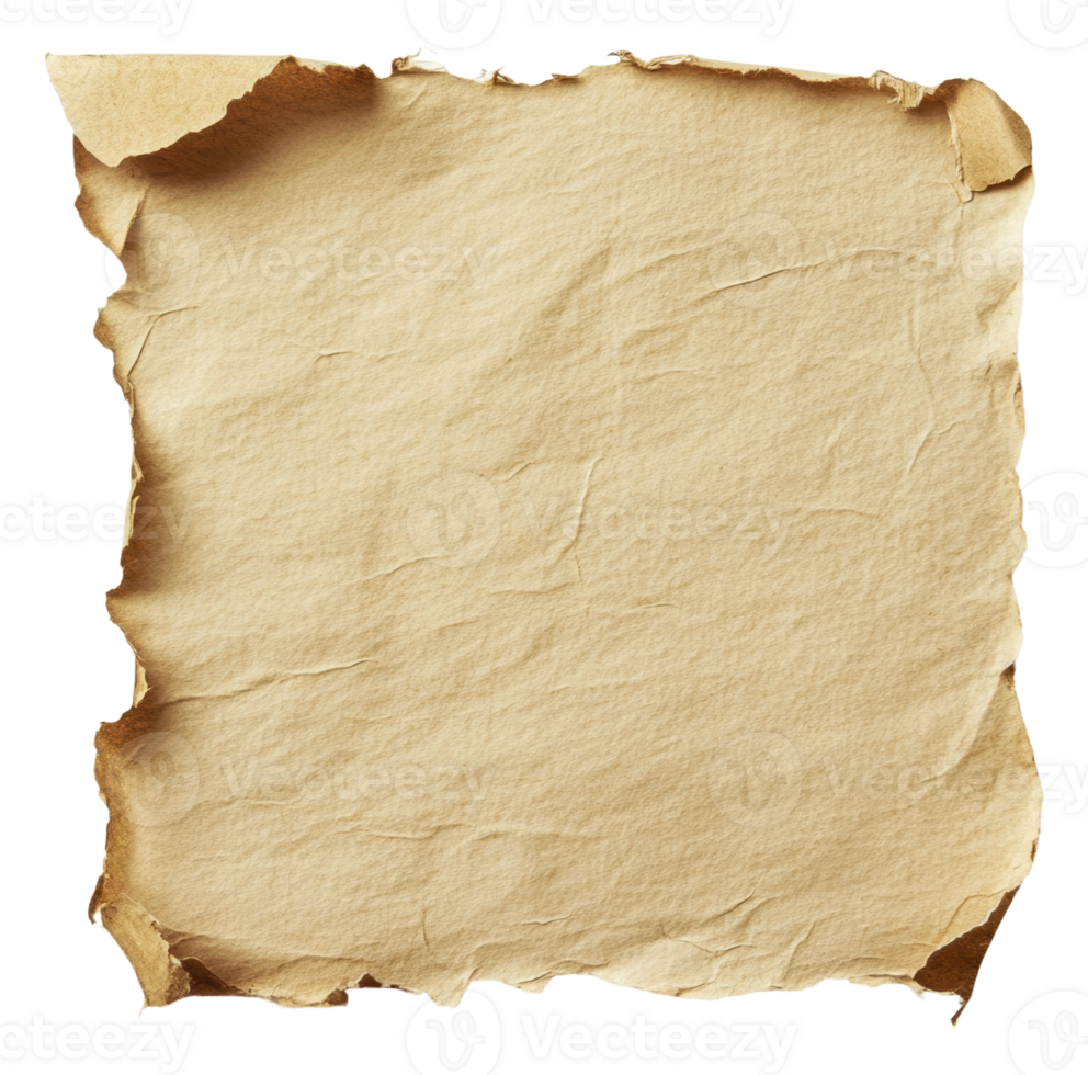 antiguo pergamino papel con Rasgado bordes y arrugas, cortar fuera - valores . png