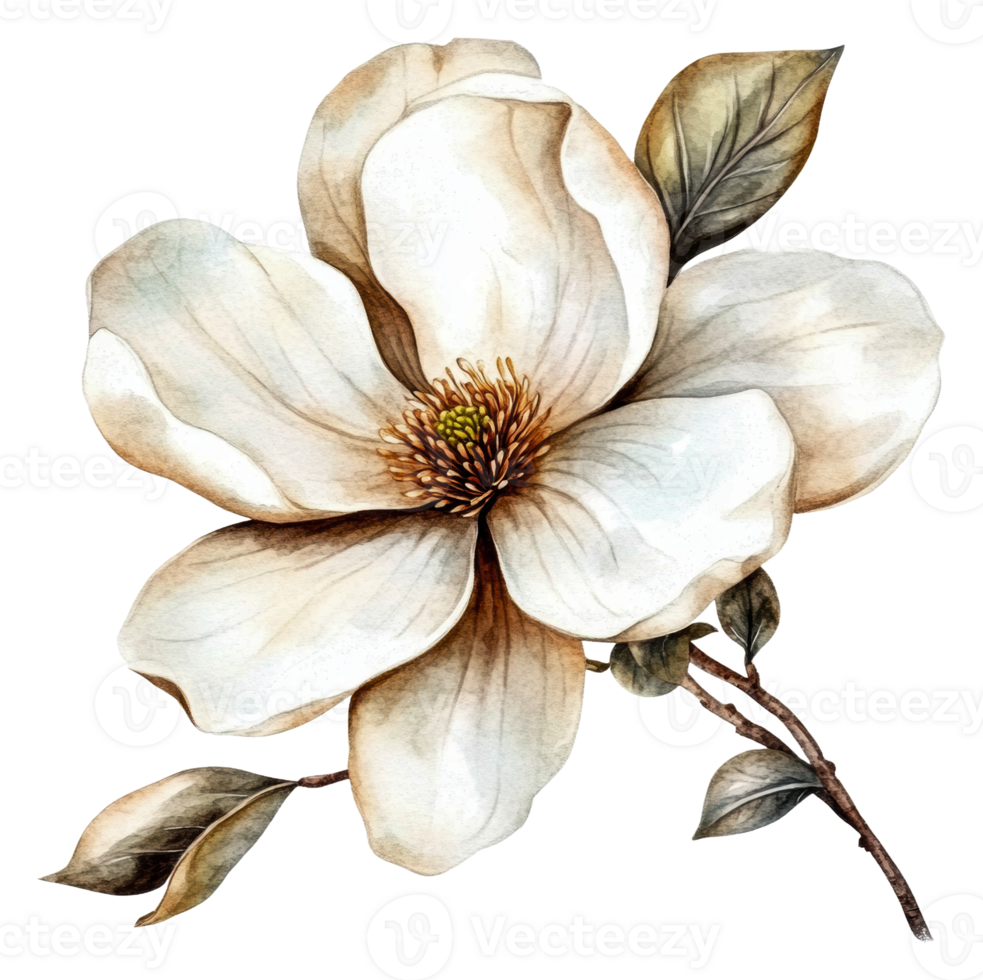 Elegant magnolia flower in soft watercolor style, cut out - stock . png