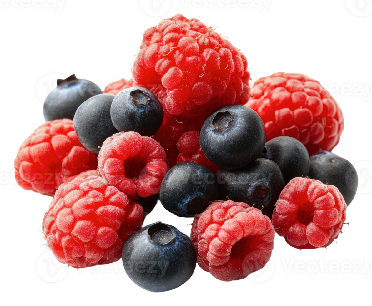 Fresh berries piled together on a white background, cut out - stock . png