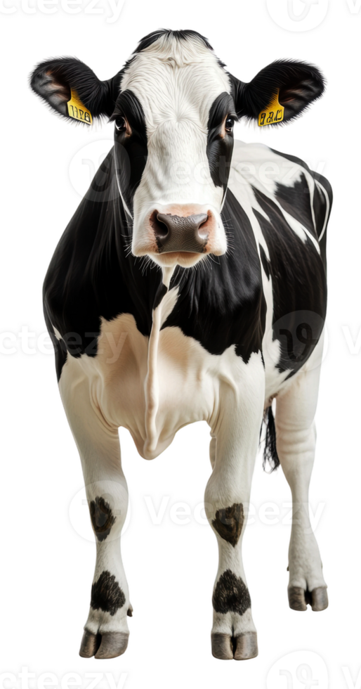 A dairy cow standing in a bright indoor space, cut out - stock . png