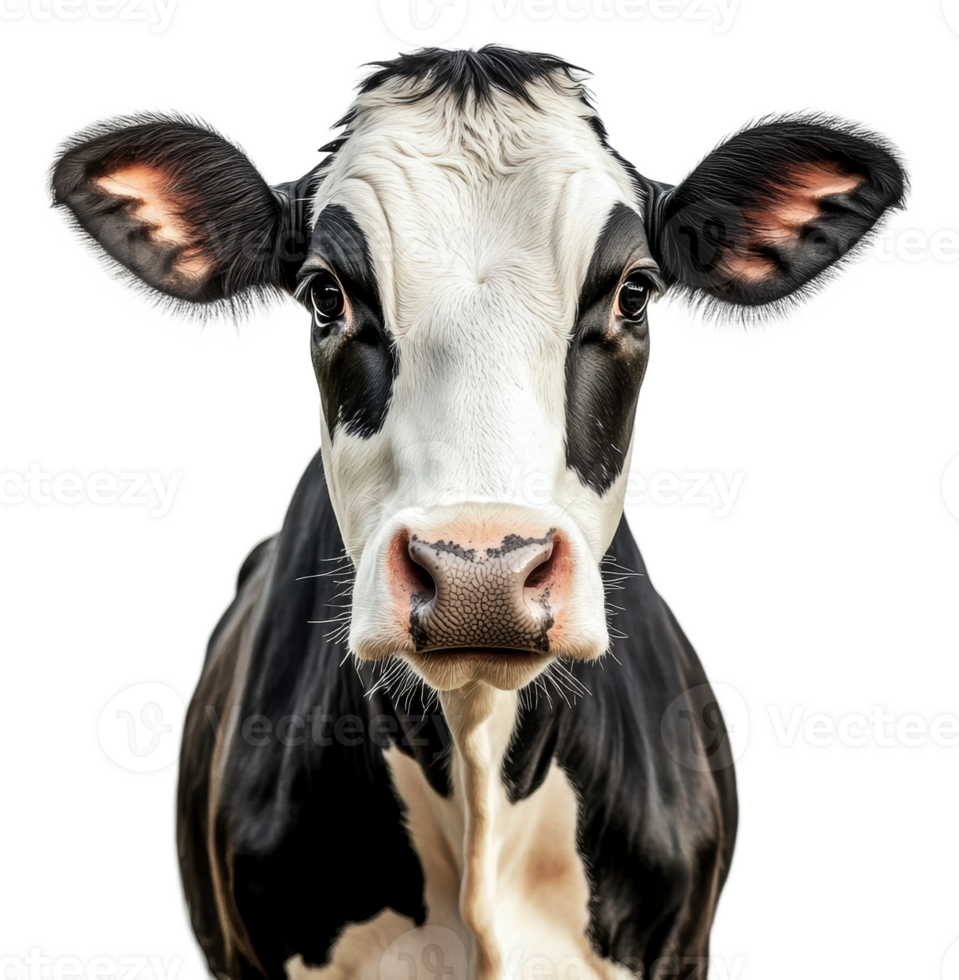 A curious cow stands against a clean backdrop, cut out - stock . png