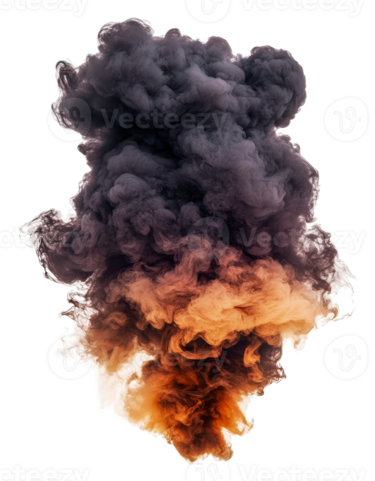 Dark smoke rises from an explosion, cut out - stock . png