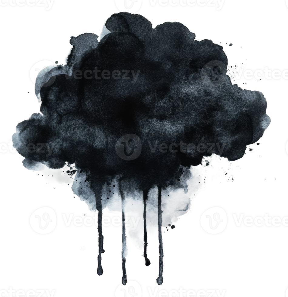 Black watercolor cloud with dripping effects, cut out - stock . png