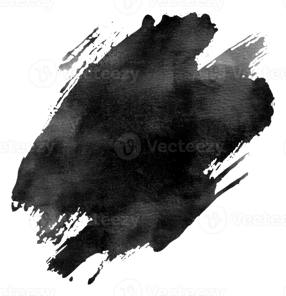 Black watercolor texture on white paper, cut out - stock . png