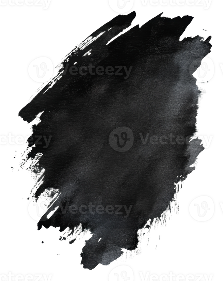 Black watercolor texture with soft brush strokes, cut out - stock . png