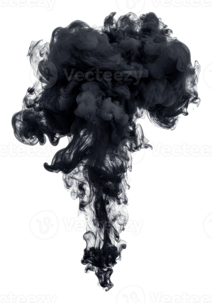Swirling black smoke against a white background, cut out - stock . png