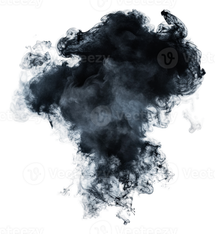 Dark swirling smoke against a white background, cut out - stock . png