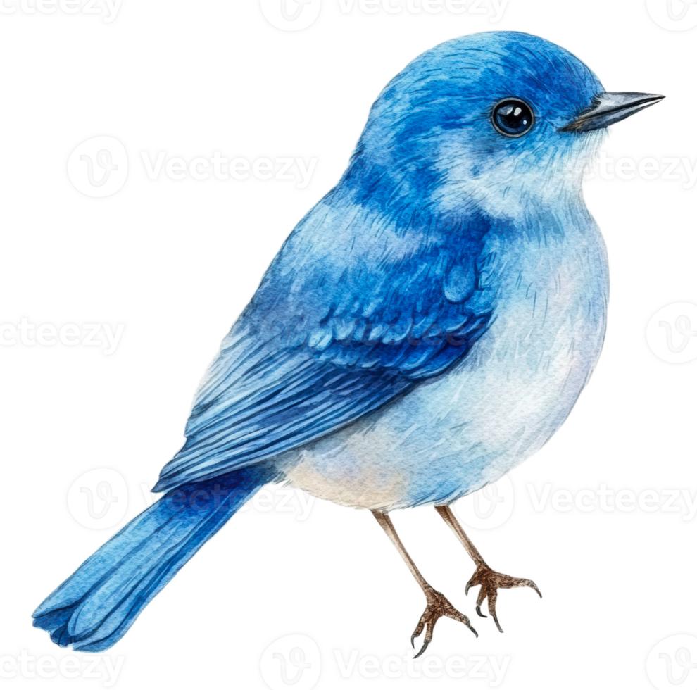 Blue bird perched quietly on a branch in spring, cut out - stock . png