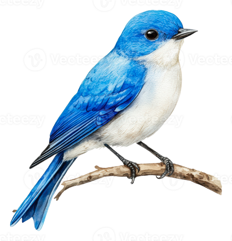 Blue bird perched on a branch in natural habitat, cut out - stock . png