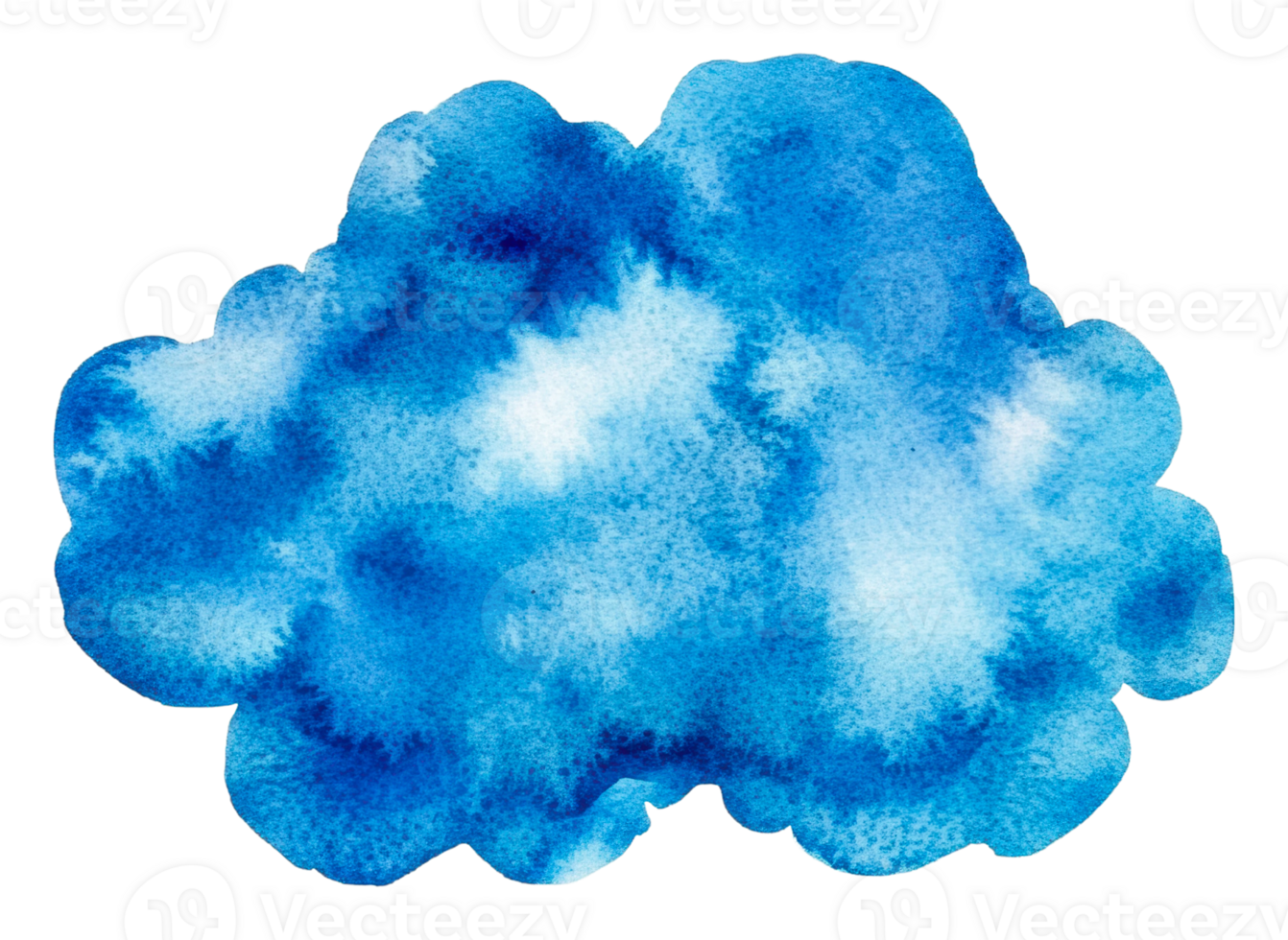 Beautiful blue watercolor cloud with soft textures, cut out - stock . png