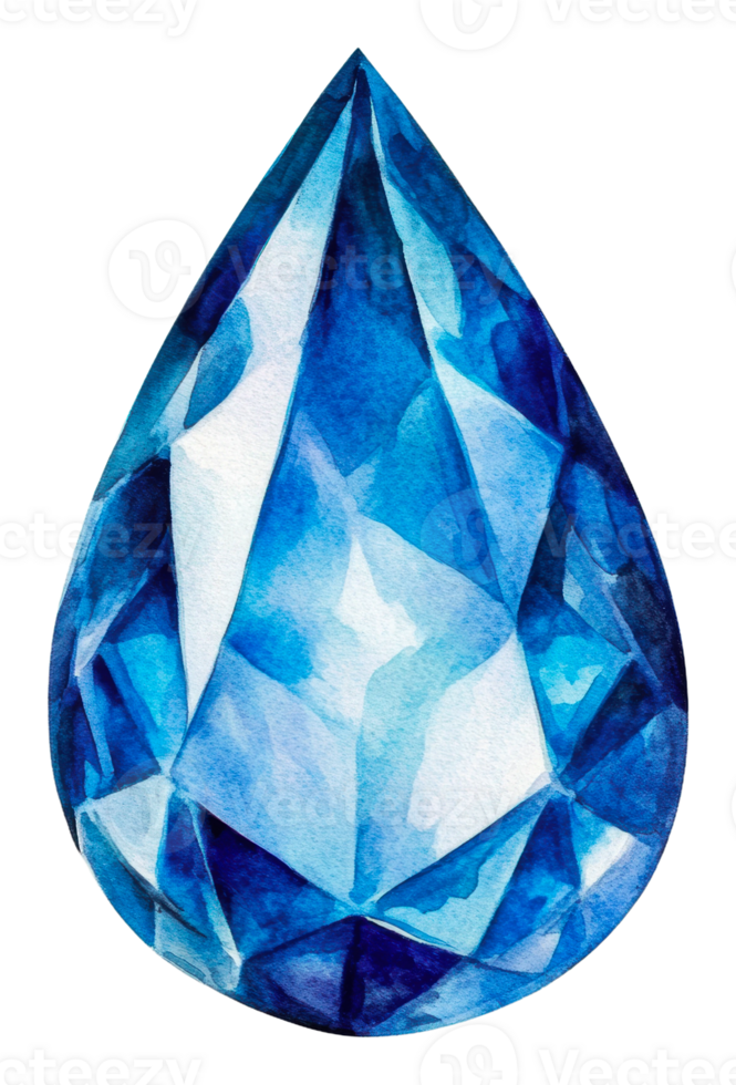 A blue teardrop-shaped gem with sparkling facets, cut out - stock . png