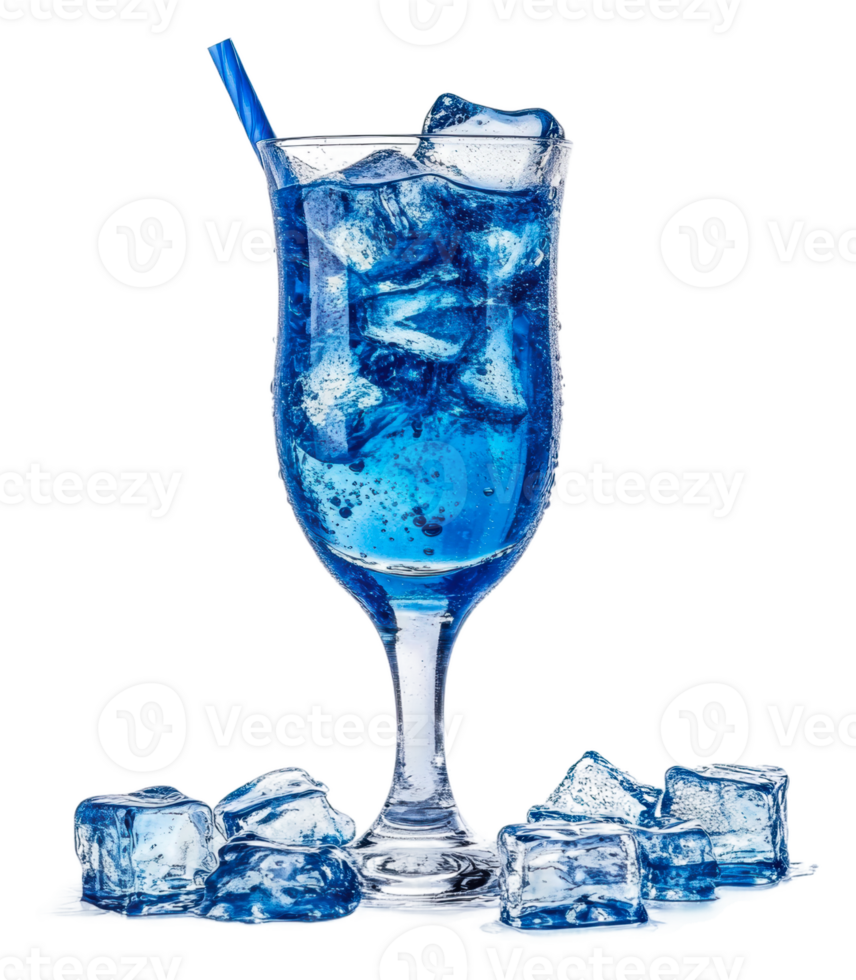 Refreshing blue cocktail served with ice cubes, cut out - stock . png