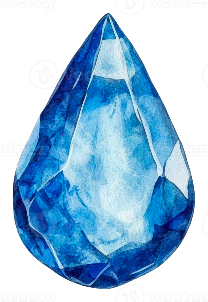 Beautiful blue teardrop crystal illustration, cut out - stock . png