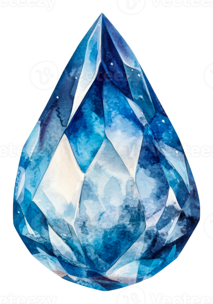 Watercolor blue crystal droplet art, cut out - stock . png