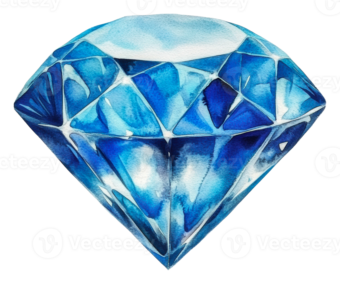 Sparkling blue diamond illustration, cut out - stock . png