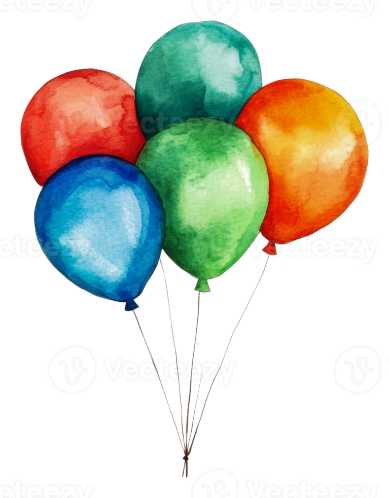 Cheerful balloons in bright colors, cut out - stock . png
