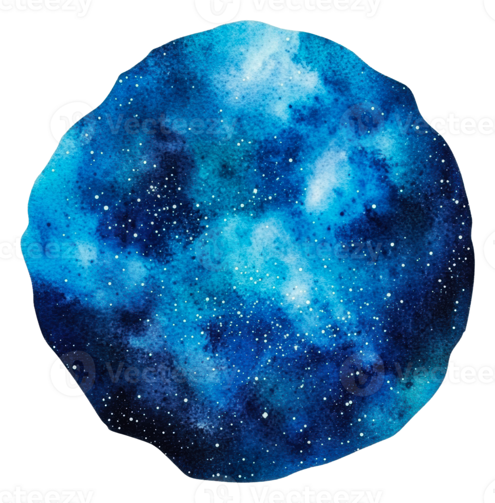 Blue cosmic sphere in vibrant watercolor, cut out - stock . png
