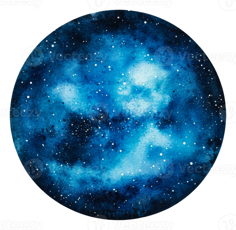 Starry night sky painted in deep blue watercolors, cut out - stock . png