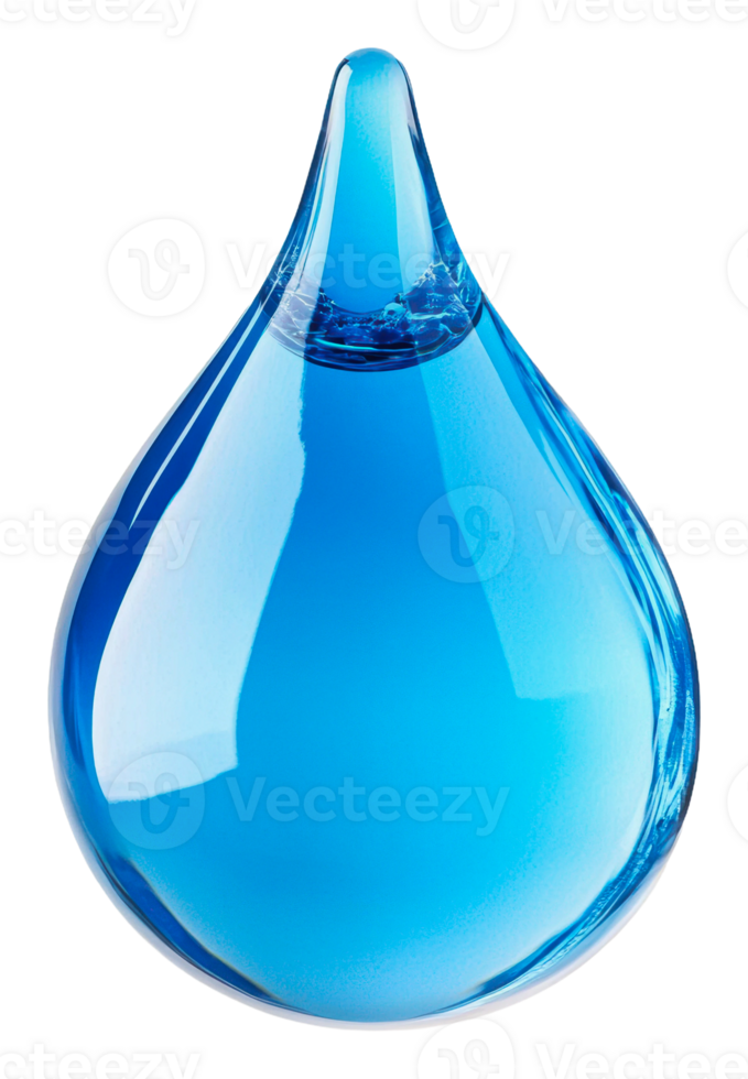 Smooth blue water drop with reflections, cut out - stock . png