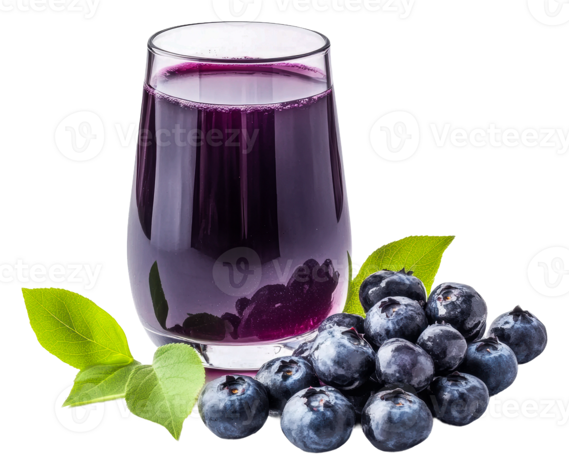 Blueberry juice with berries and leaves, cut out - stock . png