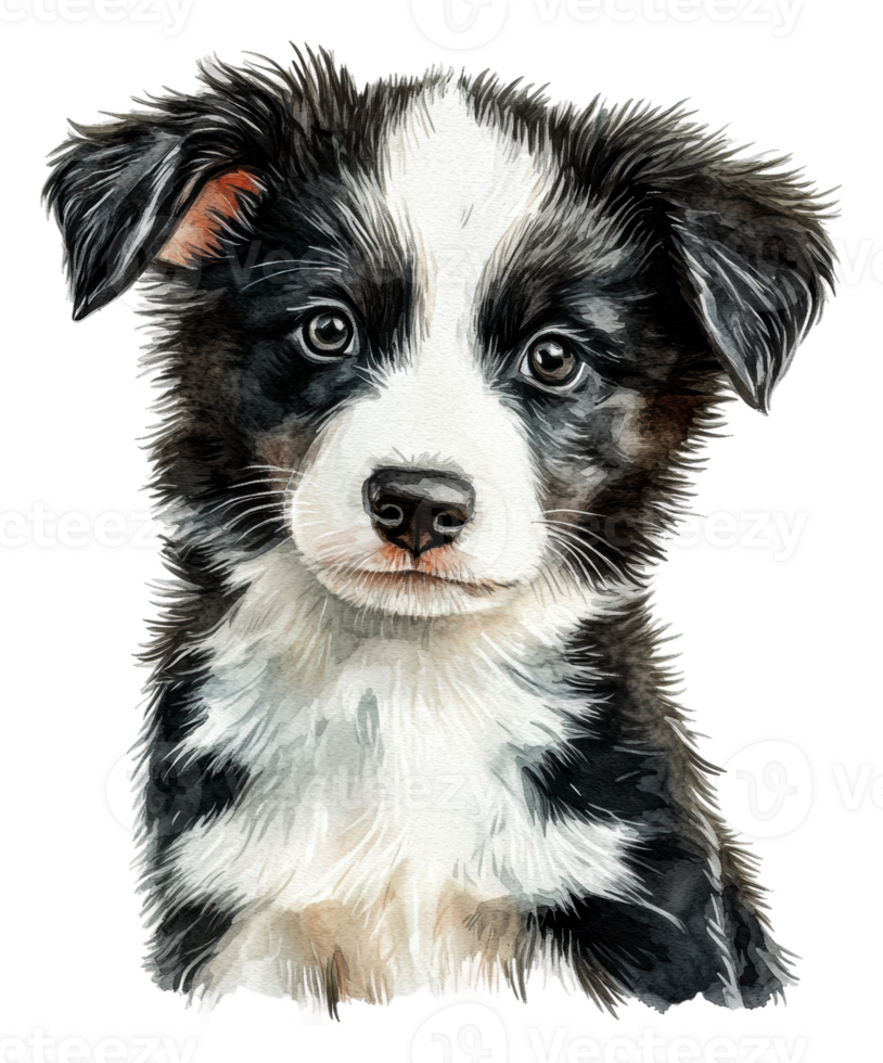 Cute black and white puppy with expressive eyes, cut out - stock . png
