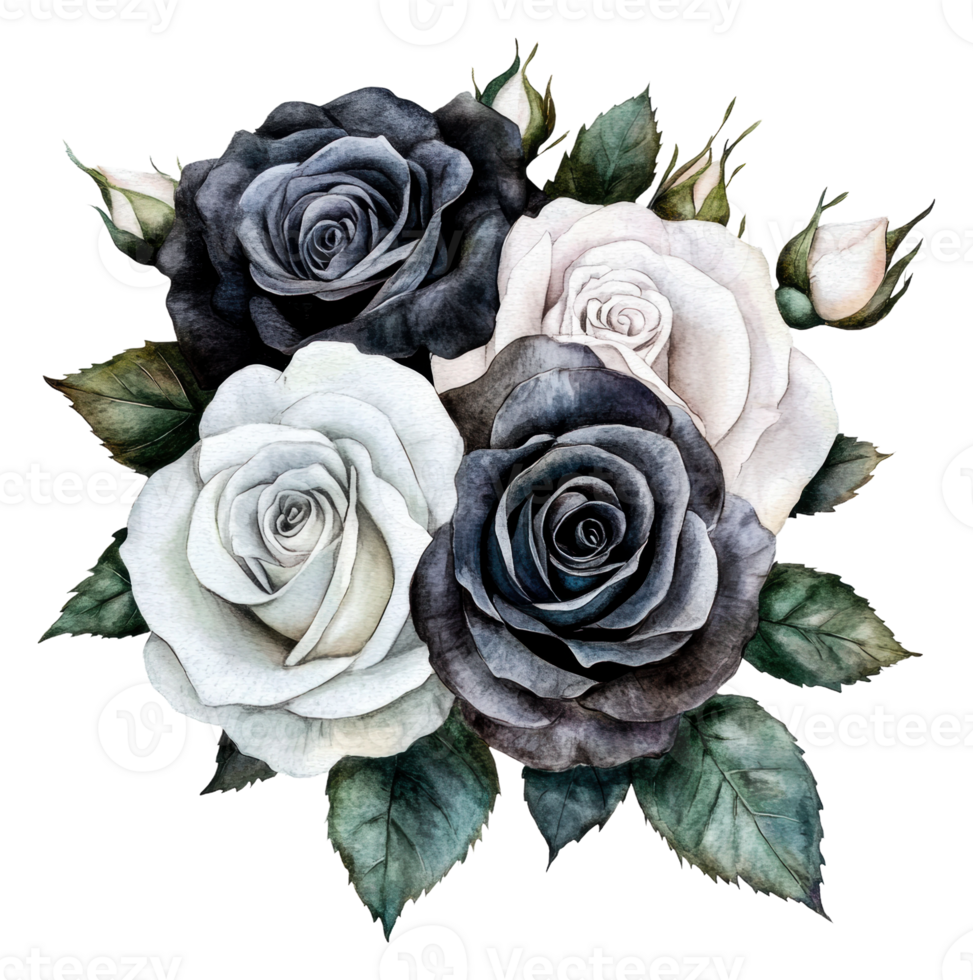 Elegant arrangement of roses with various colors, cut out - stock . png