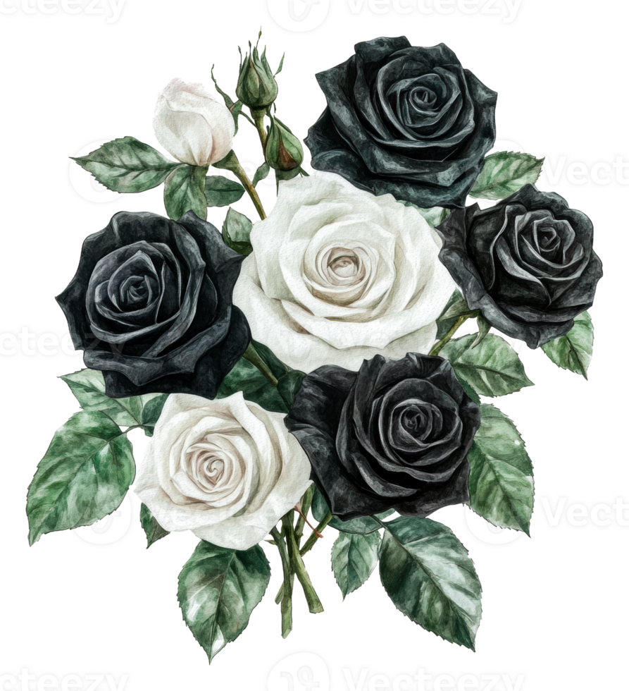 Black and white rose arrangement display, cut out - stock . png