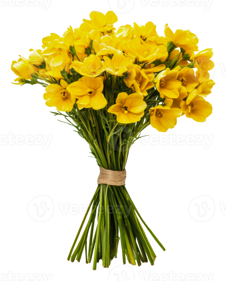 Bright yellow wildflowers arranged in a bouquet, cut out - stock . png