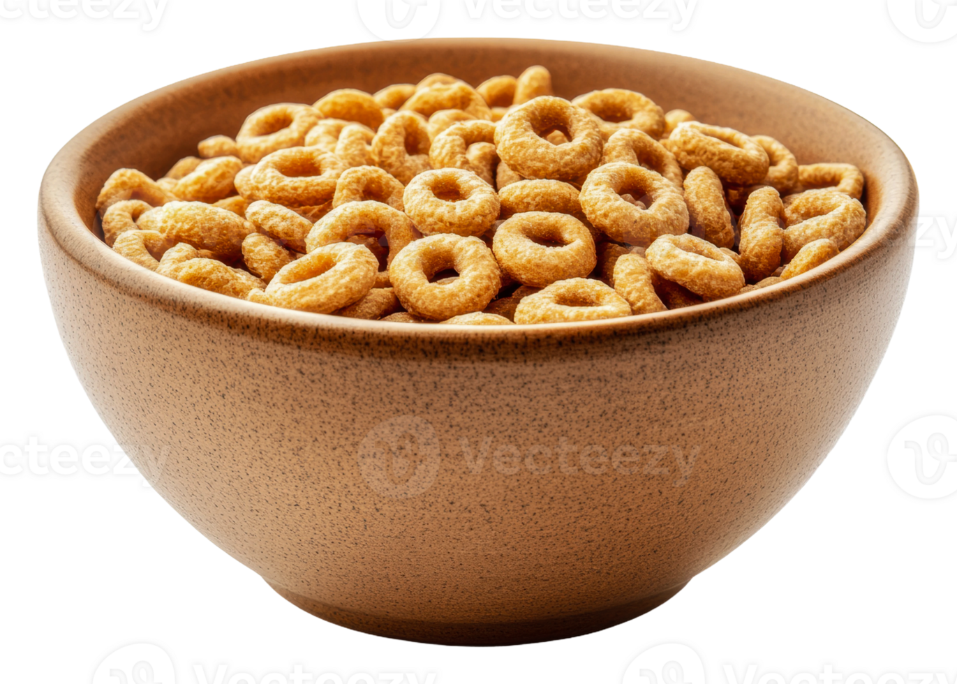 Bowl of toasted oat cereal ready for breakfast, cut out - stock . png