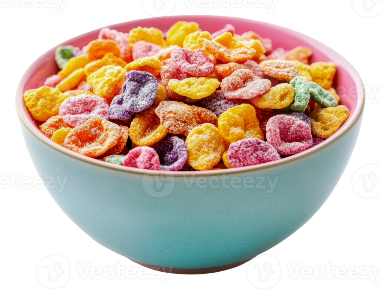 Colorful cereal in a bowl ready for breakfast, cut out - stock . png