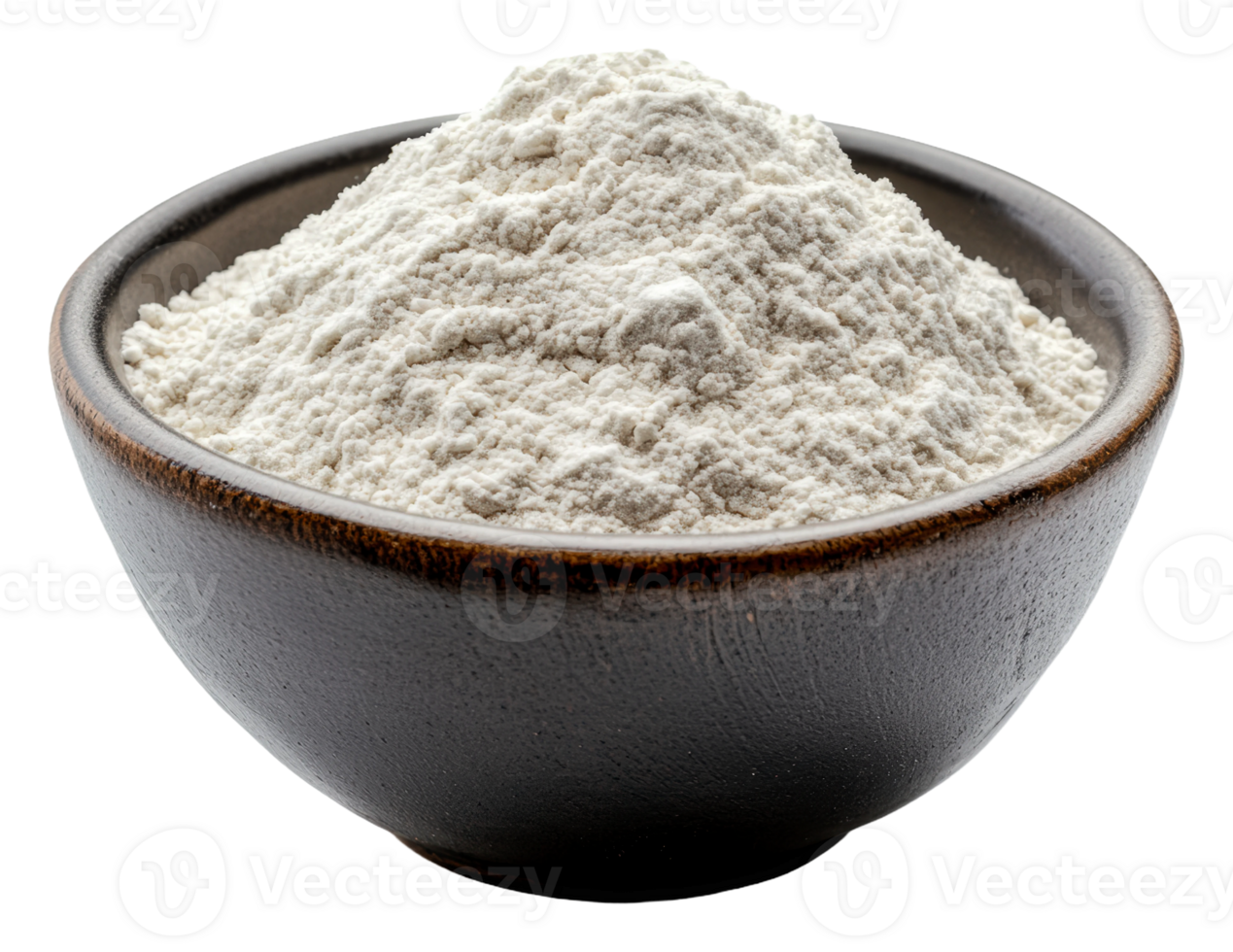 A bowl of white flour on a kitchen countertop, cut out - stock . png