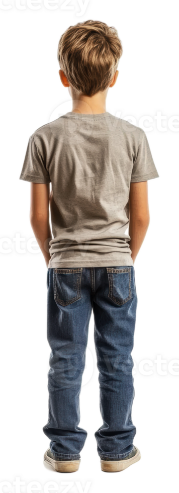 Child standing with hands in pockets looking away, cut out - stock . png